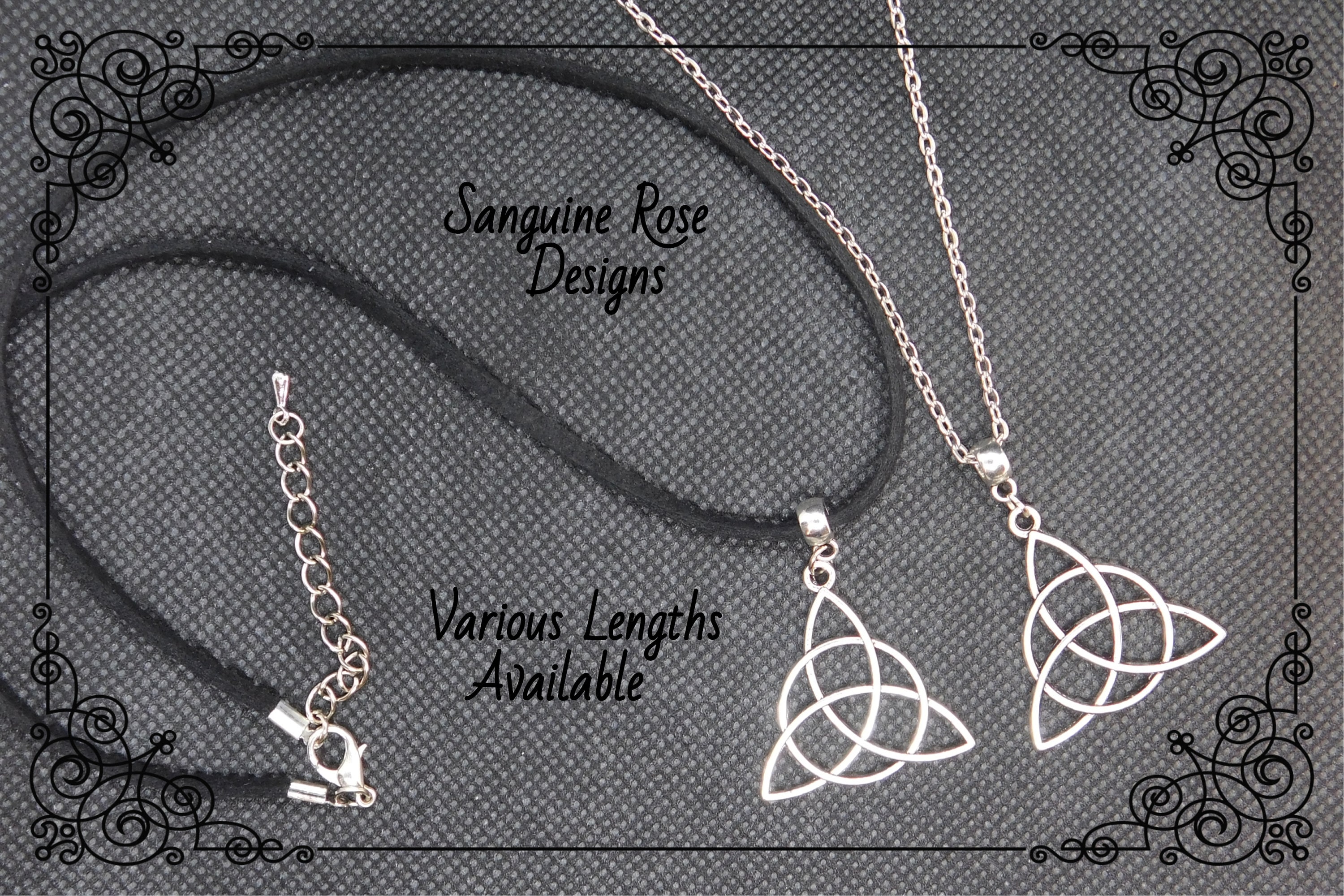 TRIQUETRA CELTIC NECKLACE Pendant, Pagan Wicca Triquetra Necklace, Celtic Pendant, Black Velvet or Silver Necklace, Handmade, Adjustable