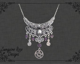 AMETHYST PENTAGRAM Necklace Pendant, Priestess Pagan Wicca Necklace, Various Gemstones, Adjustable