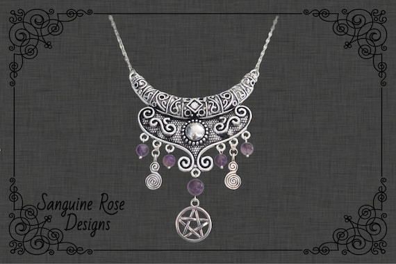 Collana Con Perline, Ciondolo A Forma Di Luna, Pentagramma E - Foto 3