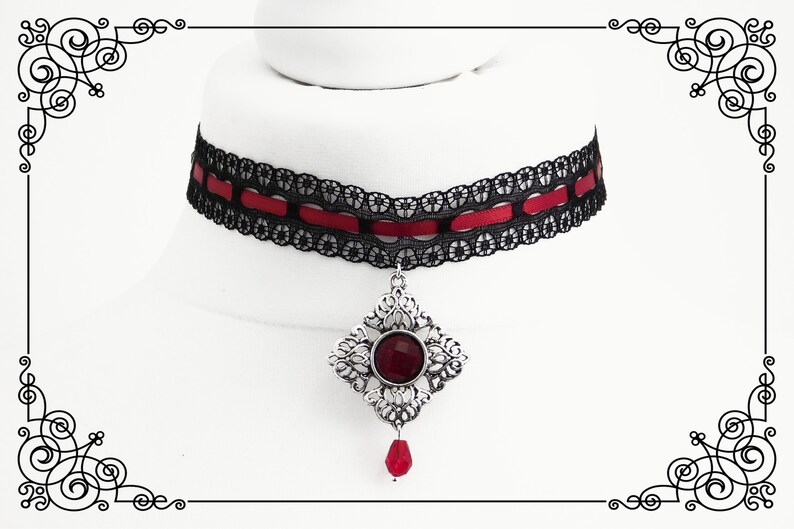 RED LACE CHOKER Choker Necklace Gothic Choker Elegant Etsy
