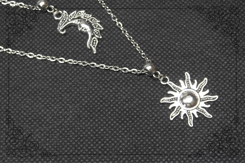 SUN MOON STAR Necklace, Triple Necklace, Pagan Necklace, Celestial Necklace, Wicca Necklace, Silver Necklace, Handmade, Adjustable image 2