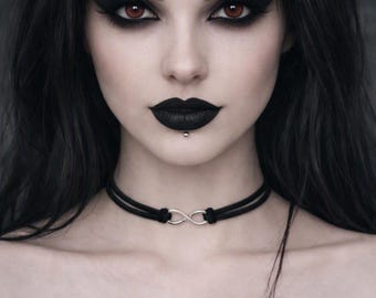 Black Velvet Infinity Choker Necklace, Double Strand, Adjustable