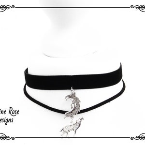 WOLF MOON DOUBLE Choker Necklace, Gothic Choker, Double Necklace, Wolf Moon Choker, Black Velvet Choker, Adjustable, Various Sizes image 7