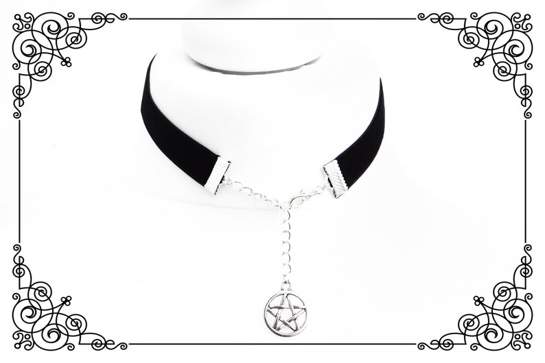 PENTAGRAM CHARM CHOKER Necklace, Dainty Witch Choker Necklace, Pagan Choker, Wicca Choker, Handmade, Adjustable, Various Sizes image 8