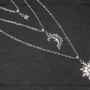 SUN MOON STAR Necklace, Triple Necklace, Pagan Necklace, Celestial Necklace, Wicca Necklace, Silver Necklace, Handmade, Adjustable image 6