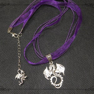 Purple Dragon Necklace | Gothic Dragon Pendant | Mythical Pendant Necklace | Fantasy Dragon Necklace