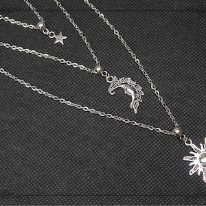 SUN MOON STAR Necklace, Triple Necklace, Pagan Necklace, Celestial Necklace, Wicca Necklace, Silver Necklace, Handmade, Adjustable image 9