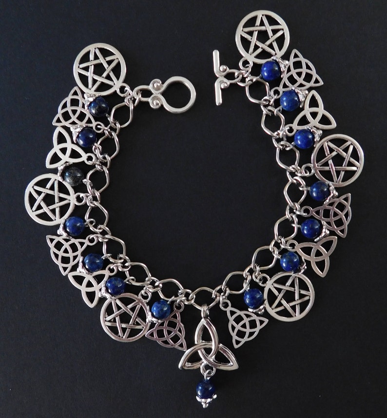 Pagan Wicca Lapis Charm Bracelet LAPIS LAZULI TRIQUETRA Charm Bracelet