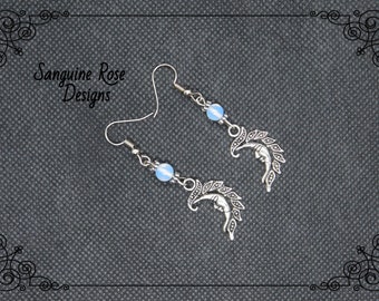 Filigree Moon Moonstone Earrings - Pagan Earrings - Wicca Half Moon Earrings - Gemstone Celestial Earrings