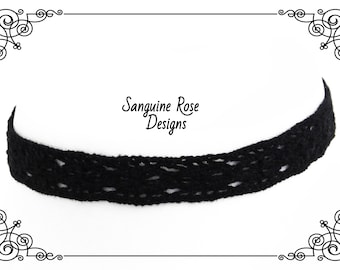 PLAIN BLACK LACE Choker Necklace, Elegant Black Choker, Timeless Black Choker, Classic Plain Choker, Handmade, Adjustable, Various Sizes