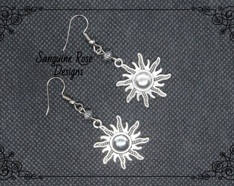 PENDIENTES DE SOL DE PLATA, Pendientes celestiales, Pendientes paganos de clip o perforados, Pendientes Wicca