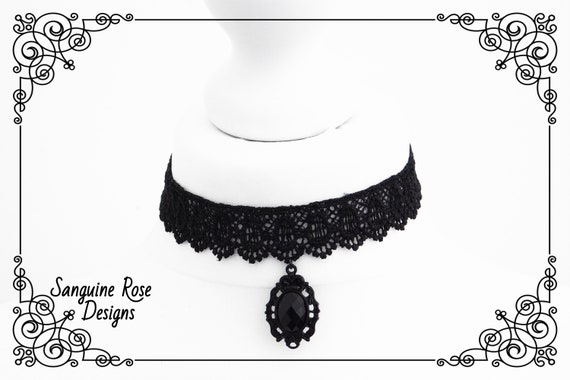 Gothnic Black Lace Choker Adjustable Necklace Goth Victorian Halloween Witch