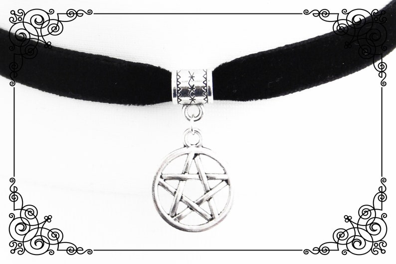 PENTAGRAM CHARM CHOKER Necklace, Dainty Witch Choker Necklace, Pagan Choker, Wicca Choker, Handmade, Adjustable, Various Sizes image 3