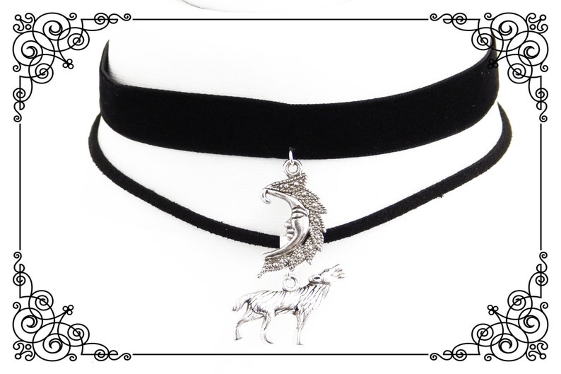 WOLF MOON DOUBLE Choker Necklace, Gothic Choker, Double Necklace, Wolf Moon Choker, Black Velvet Choker, Adjustable, Various Sizes image 5