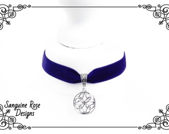 SPIRAL OF LIFE Purple Choker Necklace, Pagan Purple Velvet Choker, Wicca Purple Choker, Witch Choker, Handmade, Adjustable, Various Sizes