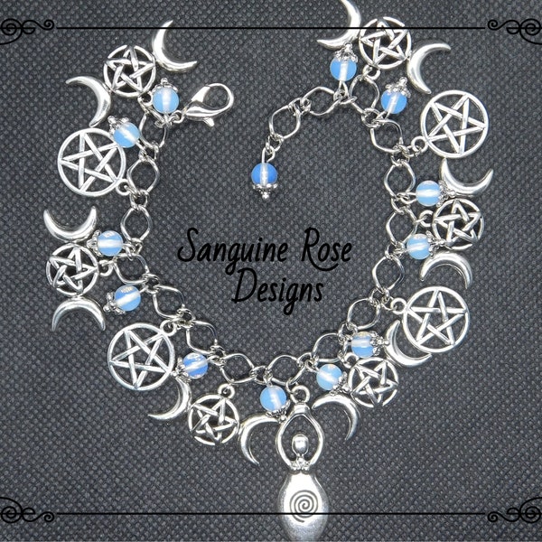 Charm In Argento Sterling 925 Triplice Dea Della Luna - Fanciulla, Madre, Anziana - Ciondolo Con Anello Salto - 4