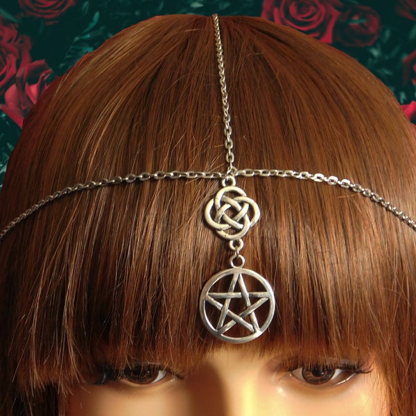 PENTAGRAM CELTIC CIRCLET, Pagan Headdress, Handfasting Circlet, Pagan Hair Jewellery, Wicca Circlet, Wicca Hair Jewellery, Wicca Head Dress