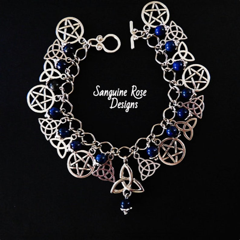 Pagan Wicca Lapis Charm Bracelet LAPIS LAZULI TRIQUETRA Charm Bracelet