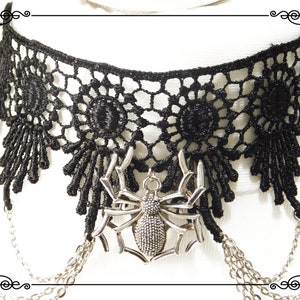 Spider Choker Necklace Black Lace Choker Spider Web Choker Gothic Choker Necklace Adjustable Handmade Various Size image 8