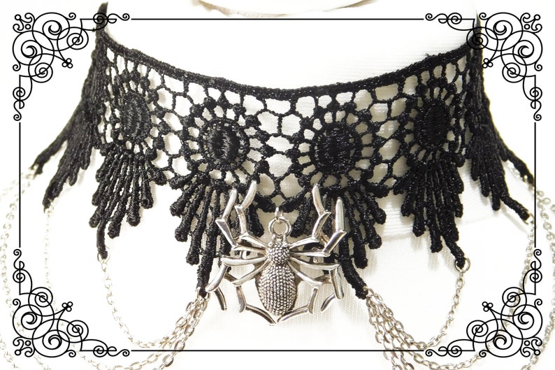 Spider Choker Necklace Black Lace Choker Spider Web Choker Gothic Choker Necklace Adjustable Handmade Various Size image 8