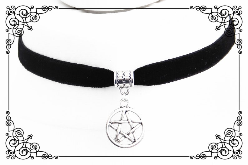 PENTAGRAM CHARM CHOKER Necklace, Dainty Witch Choker Necklace, Pagan Choker, Wicca Choker, Handmade, Adjustable, Various Sizes image 6