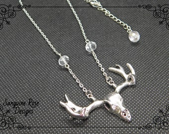 STAG CRYSTAL NECKLACE, Pagan Stag Pendant, Wicca Stag Necklace, Silver Pagan Necklace, Adjustable, Handmade