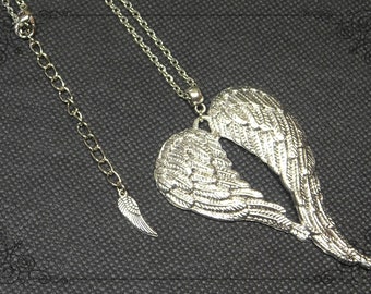 COLLAR DE ALAS DE ÁNGEL, Alas de ángel grandes, Joyas con alas de ángel, Joyas conmemorativas, Collar ajustable, Collar de plata