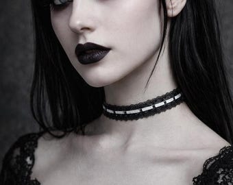 Black and White Lace Choker | Gothic Burlesque Necklace