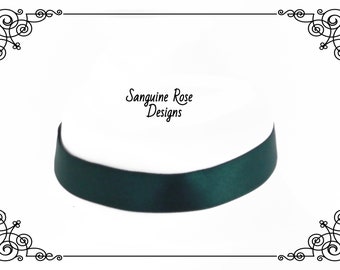 Green Choker Necklace - Green Satin Choker - Gothic Choker - Pagan Choker - Handmade - Adjustable - Various Sizes