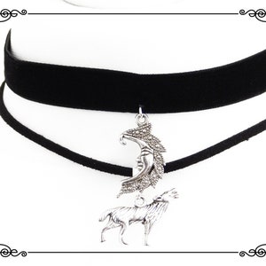 WOLF MOON DOUBLE Choker Necklace, Gothic Choker, Double Necklace, Wolf Moon Choker, Black Velvet Choker, Adjustable, Various Sizes image 2