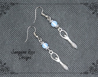 GODDESS MOONSTONE EARRINGS, Pagan Earrings, Wicca Earrings, Goddess Jewellery, Gemstone Earrings, Dangle Drop Earrings, Silver Earrings