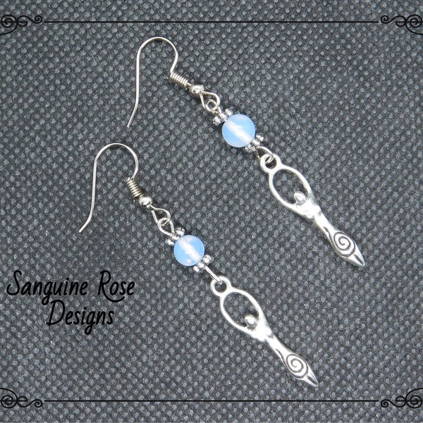 GODDESS MOONSTONE EARRINGS, Pagan Earrings, Wicca Earrings, Goddess Jewellery, Gemstone Earrings, Dangle Drop Earrings, Silver Earrings