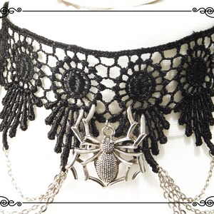 Spider Choker Necklace Black Lace Choker Spider Web Choker Gothic Choker Necklace Adjustable Handmade Various Size image 5