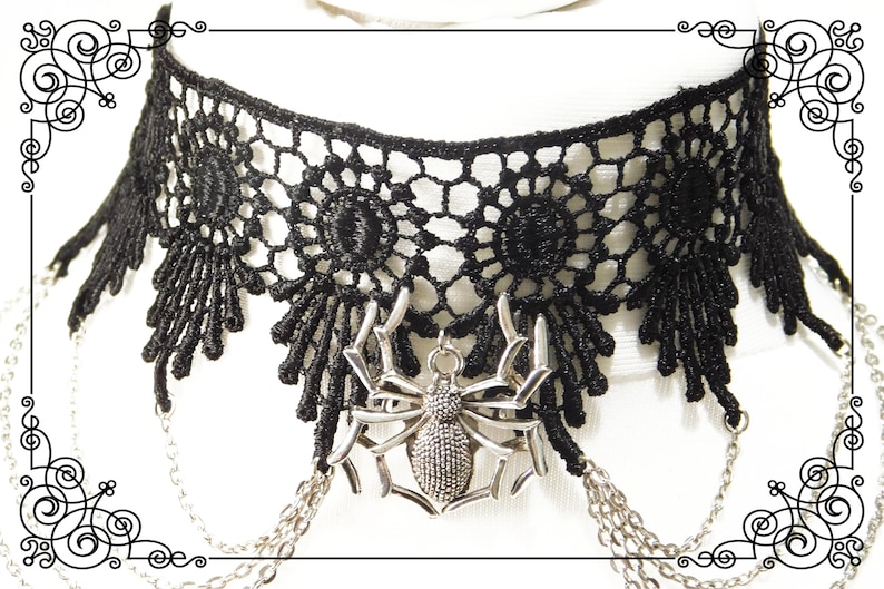 Spider Choker Necklace Black Lace Choker Spider Web Choker Gothic Choker Necklace Adjustable Handmade Various Size image 5