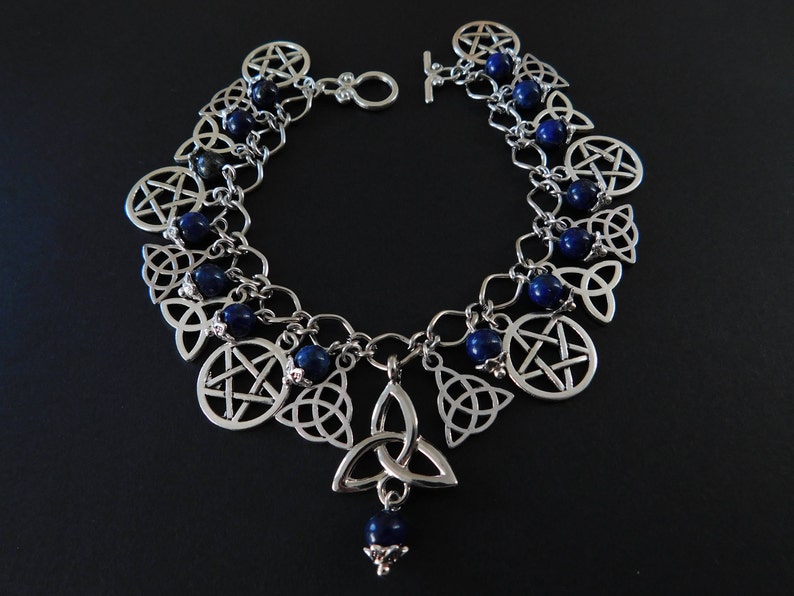 Pagan Wicca Lapis Charm Bracelet LAPIS LAZULI TRIQUETRA Charm Bracelet