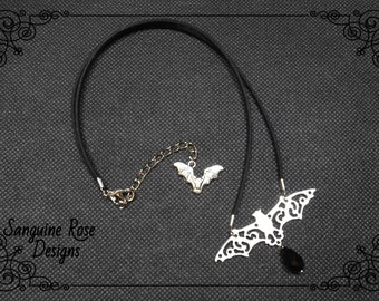 BLACK CORD BAT Necklace, Gothic Bat Necklace, Bat Pendant, Black Bat Necklace, Gothic Pendant, Black Cord Necklace