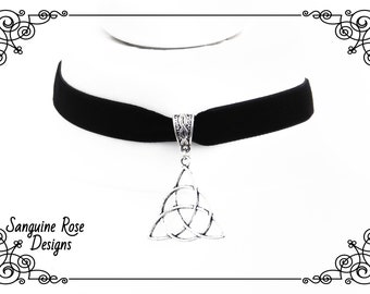 TRIQUETRA CELTIC VELVET Choker Necklace in Black | Various Sizes Choker | Adjustable