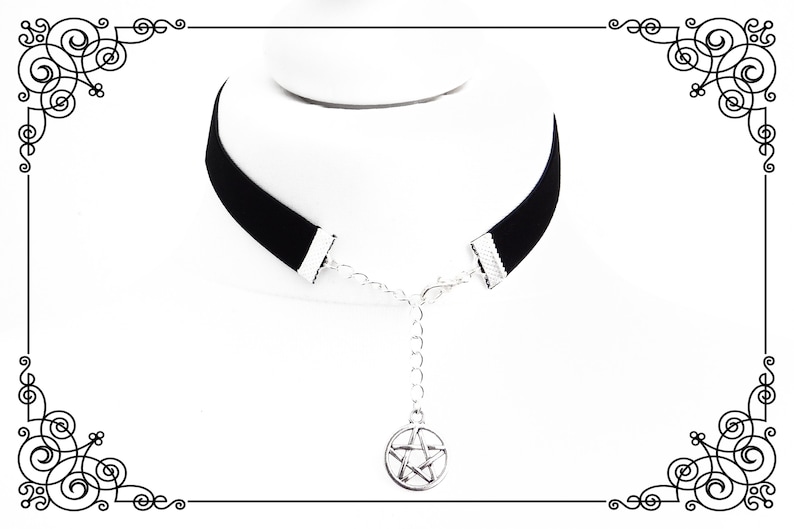 PENTAGRAM CHARM CHOKER Necklace, Dainty Witch Choker Necklace, Pagan Choker, Wicca Choker, Handmade, Adjustable, Various Sizes image 4