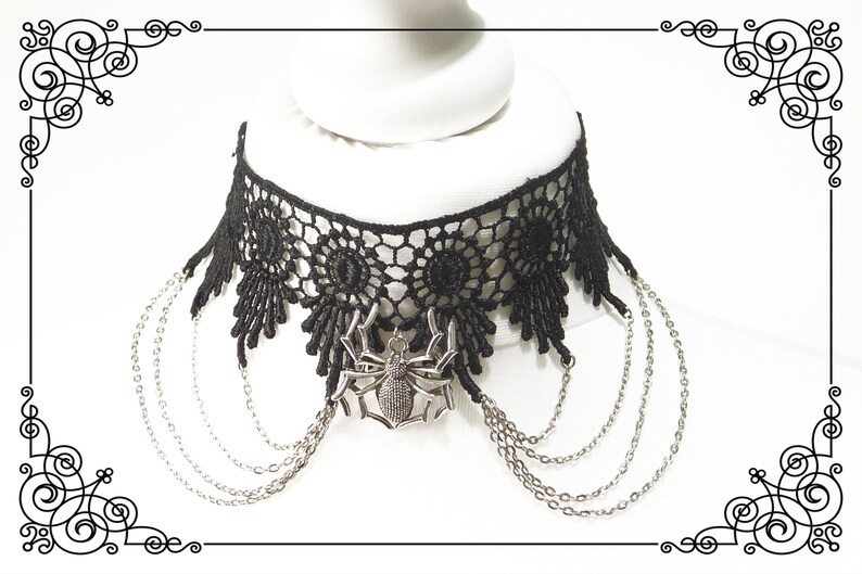 Spider Choker Necklace Black Lace Choker Spider Web Choker Gothic Choker Necklace Adjustable Handmade Various Size image 2