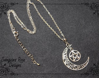 Crescent Moon Pentagram Necklace | Gothic Wicca Pendant
