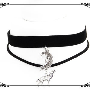 WOLF MOON DOUBLE Choker Necklace, Gothic Choker, Double Necklace, Wolf Moon Choker, Black Velvet Choker, Adjustable, Various Sizes image 9