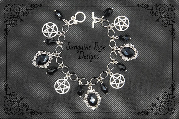 pentagram bracelet pentacle bracelet Silver Pagan Charm Bracelet gothic bracelet