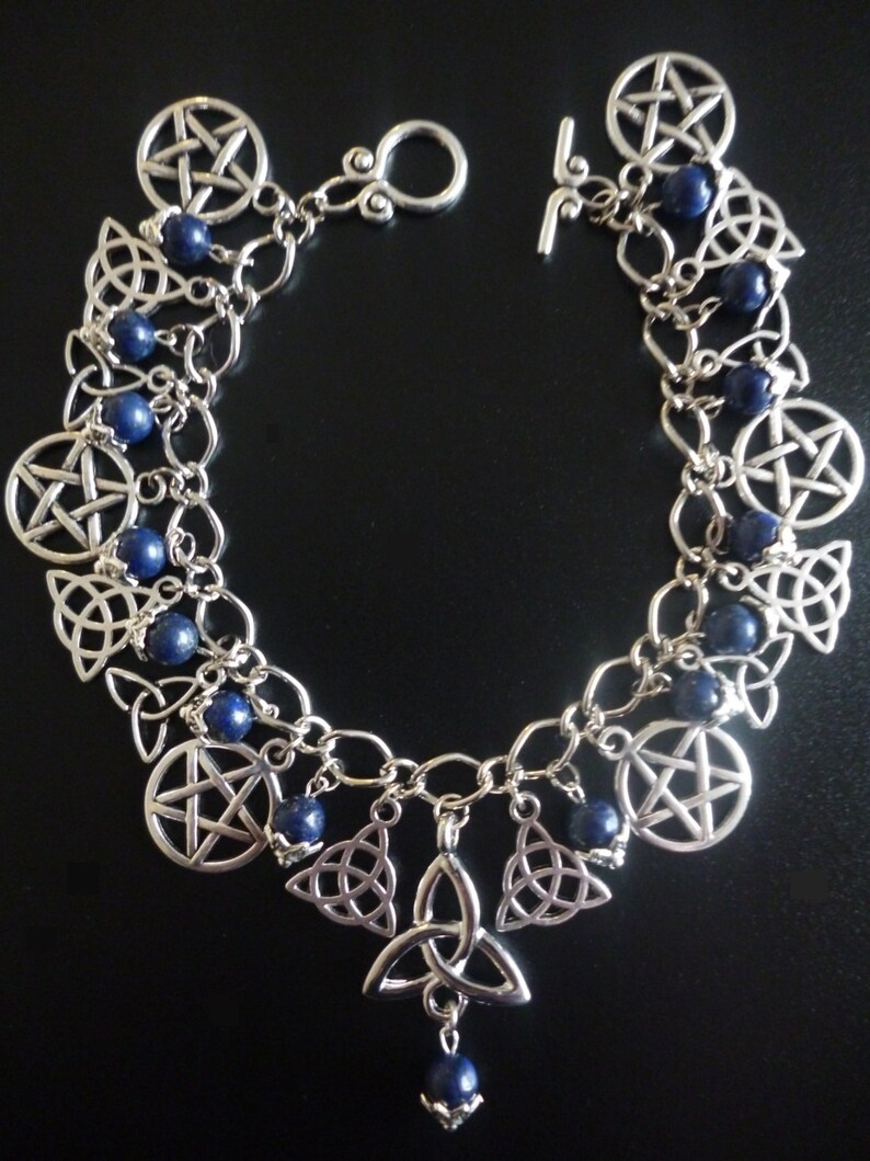 Pagan Wicca Lapis Charm Bracelet LAPIS LAZULI TRIQUETRA Charm Bracelet
