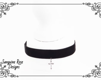 BLACK TINY CROSS Gothic Choker Necklace | Gothic Cross Choker | Various Sizes Choker | Adjustable Choker