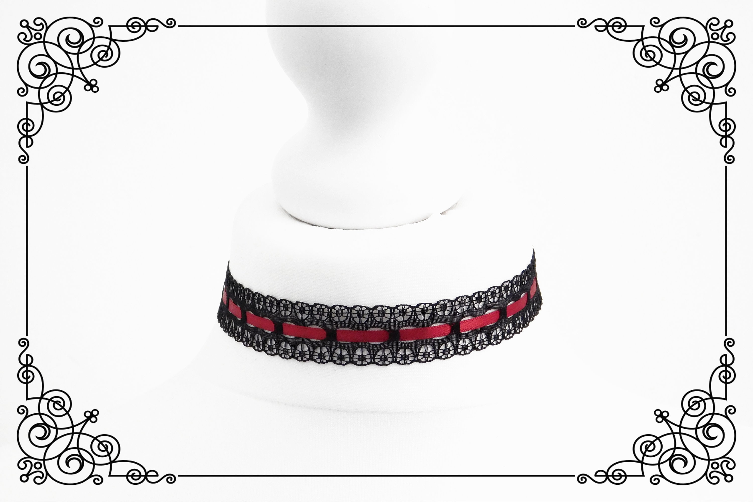 Red Choker Necklace - Red and Black Lace Choker - Gothic Choker ...