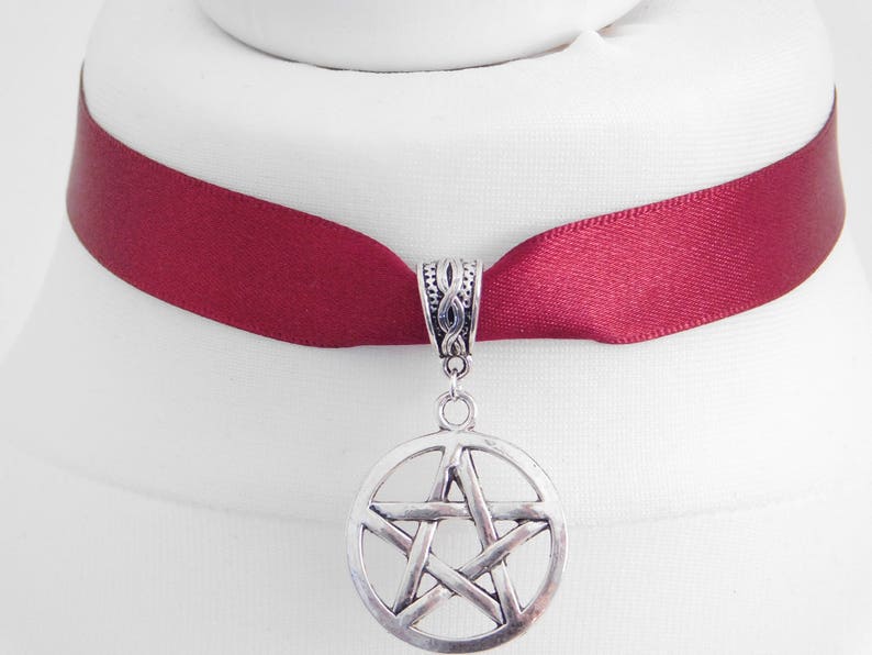 Various Sizes Pagan Red Choker Pentagram Jewellery Wicca Red Choker PENTAGRAM DARK RED Choker Necklace Adjustable Witch Choker