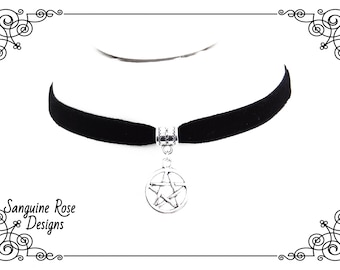 PENTAGRAM CHARM CHOKER Necklace, Dainty Witch Choker Necklace, Pagan Choker, Wicca Choker, Handmade, Adjustable, Various Sizes