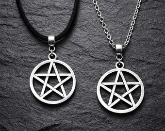 Pentagram Pendant Necklace, Pagan Wicca Jewelry, Velvet or Silver Chain