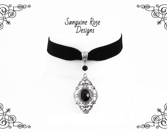 BLACK VICTORIAN GOTHIC Velvet Choker Necklace | Mourning Black Velvet Choker | Pendant Choker