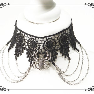 Spider Choker Necklace Black Lace Choker Spider Web Choker Gothic Choker Necklace Adjustable Handmade Various Size image 9